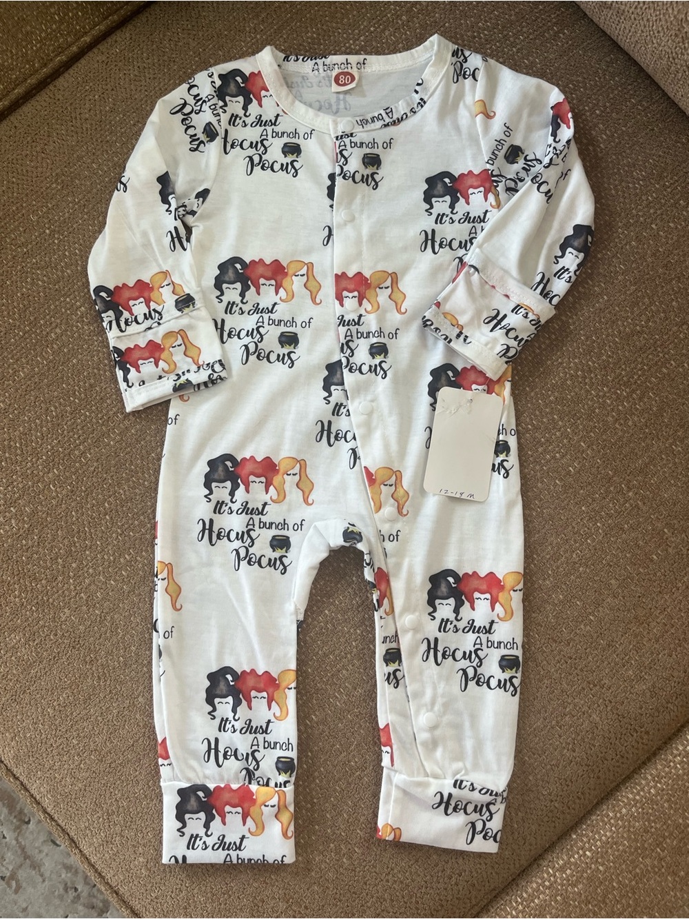 Hocus Pocus Kids One-Piece Romper - White with Red, Black & Blonde Print